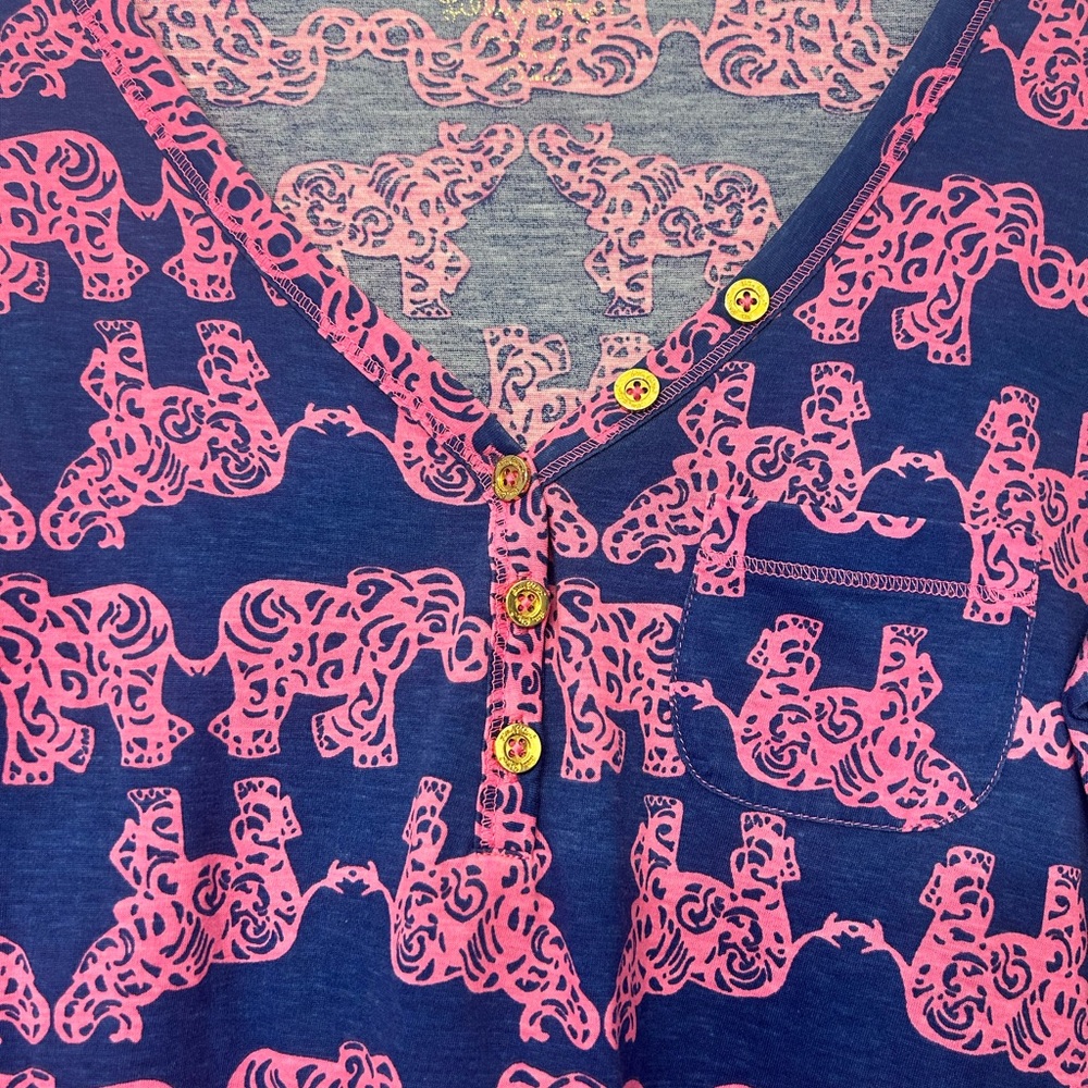 Lilly Pulitzer Blue and Pink Elephant stretch top